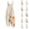 Damen Niedlicher Retro-Print Hosenträger-Jumpsuit Lockerer Sitz Baumwolle Leinen für Lässige Tägliche Kleidung