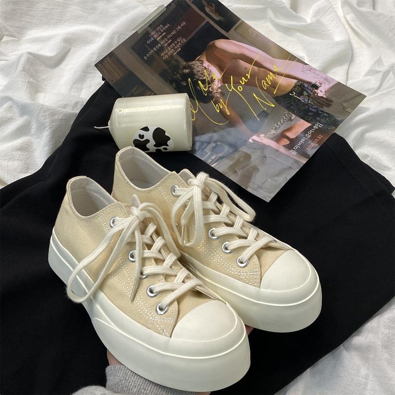 Canvas shoes women's platform heightening Hanhan big head shoes retro student little white shoes 508