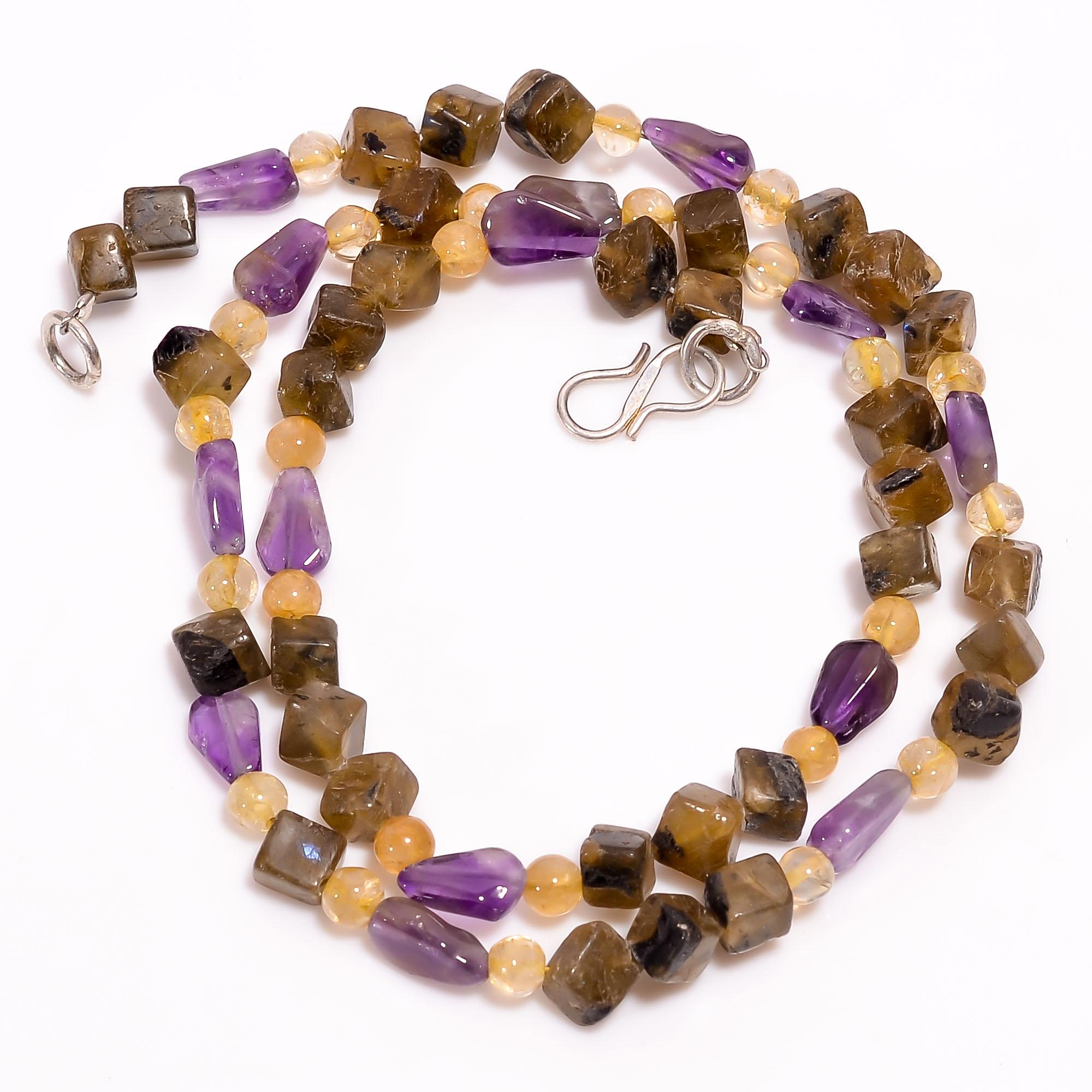

AAA+ 100% Natural Amethyst Citrine Mix Shape Smooth Beads Necklace 4-6 mm 18 UB-8520