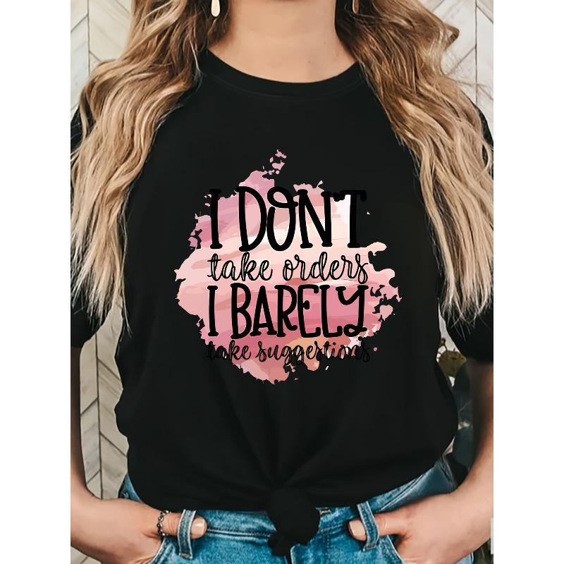 

Women S Casual Crew Neck T-Shirt, Polyester Knit Fabric, Regular Length, with Bold Alphabet Print, for All Seasons 4XL