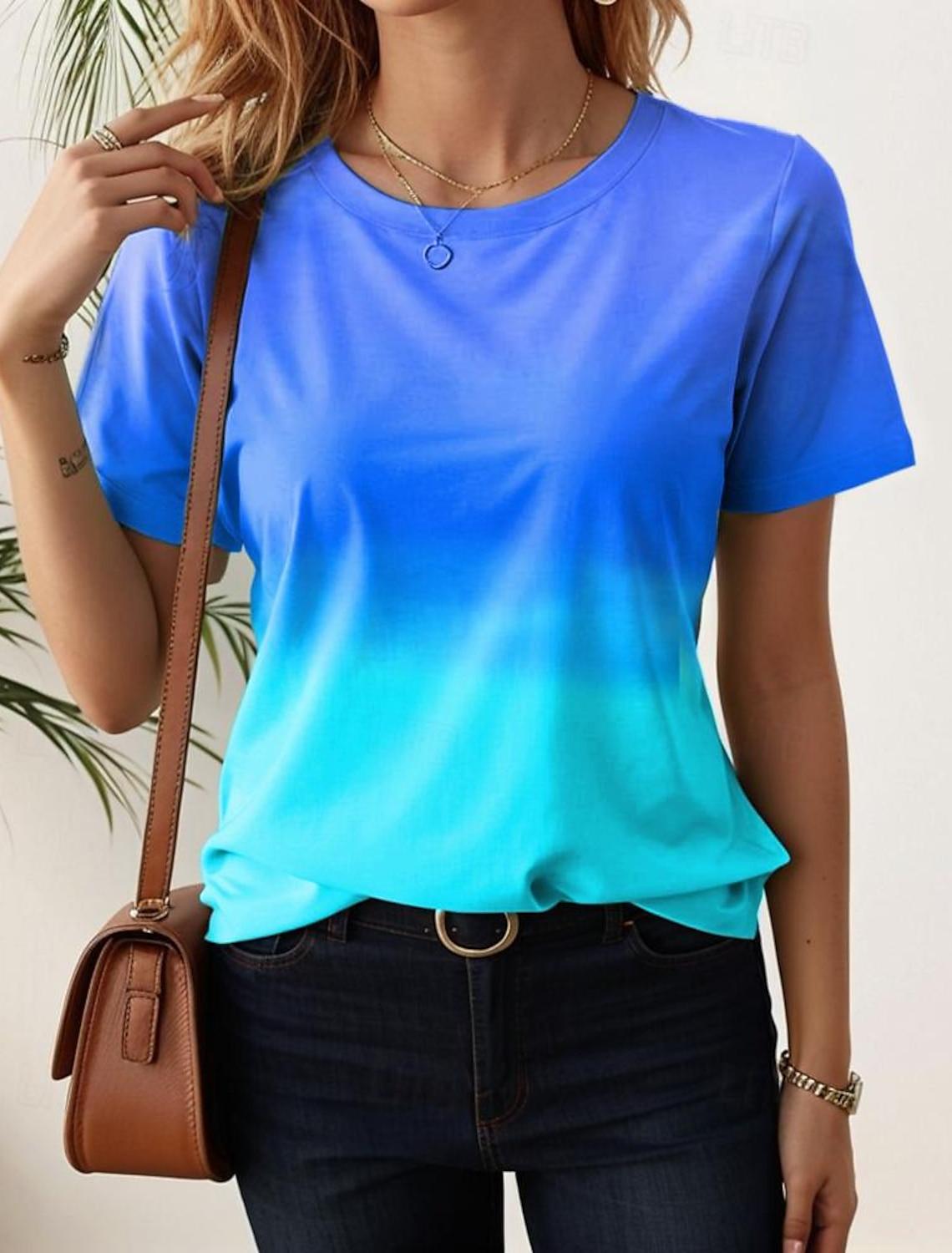 

3D gradient T-shirts for women summer fashion casual T-shirt female street oversized T-shirt Y2K clothes M