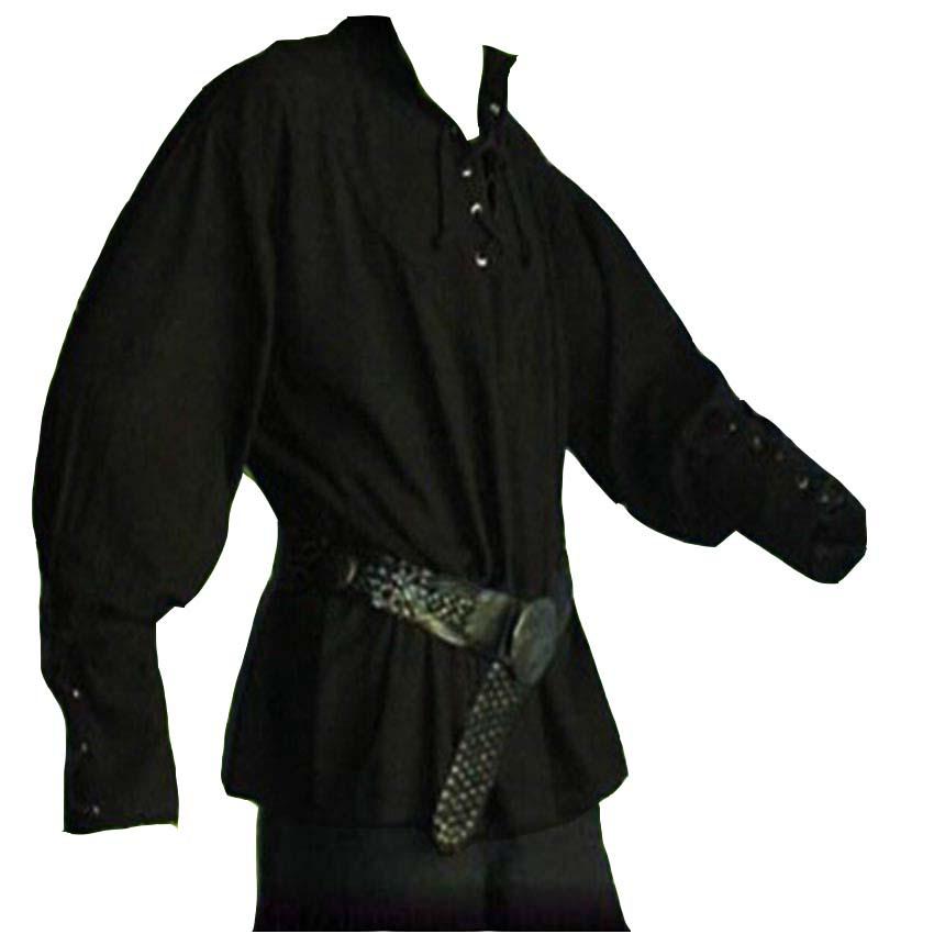 European and American Men's Retro Medieval Lace-Up Long Sleeve Loose-Fit Shirt