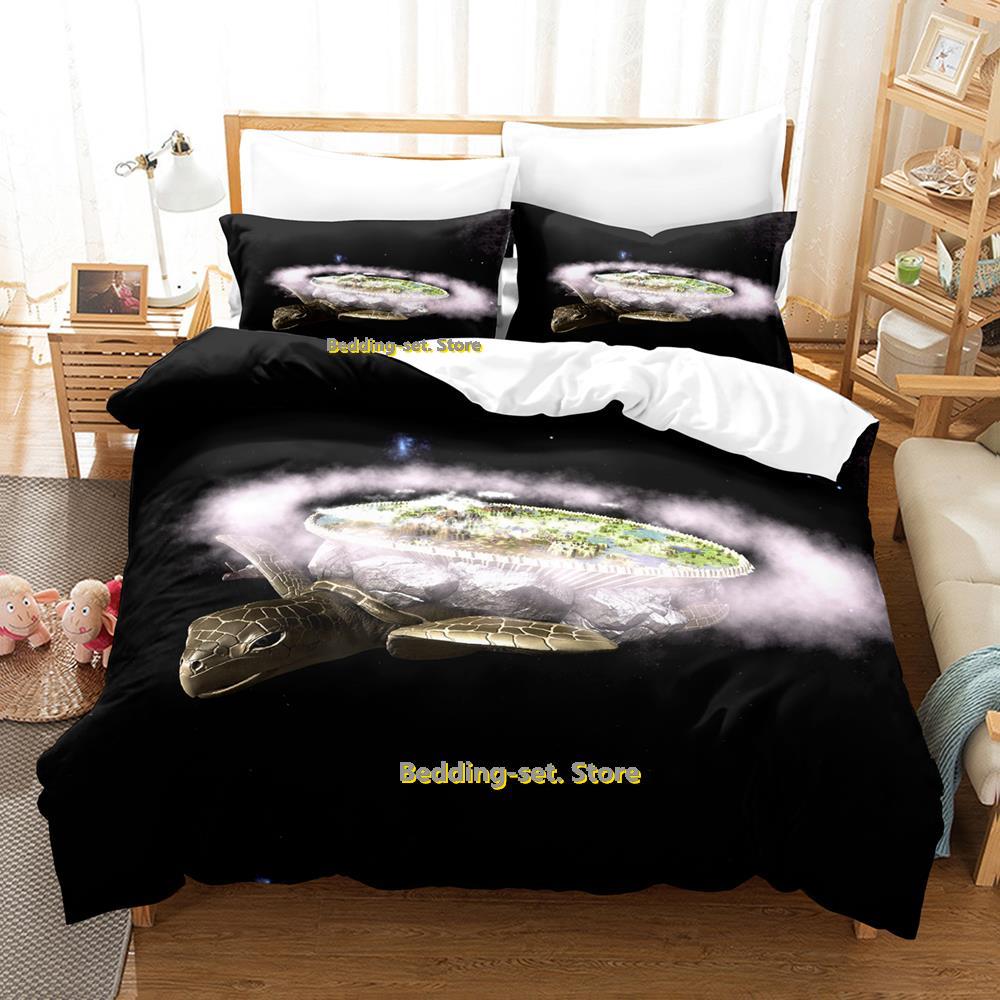 

New World Turtles Turtle Island Bedding Set Cartoon Anime three-piece Set Adult Kid Bedroom Duvetcover Sets 3D Kawaii Animal EU single(135x200cm)