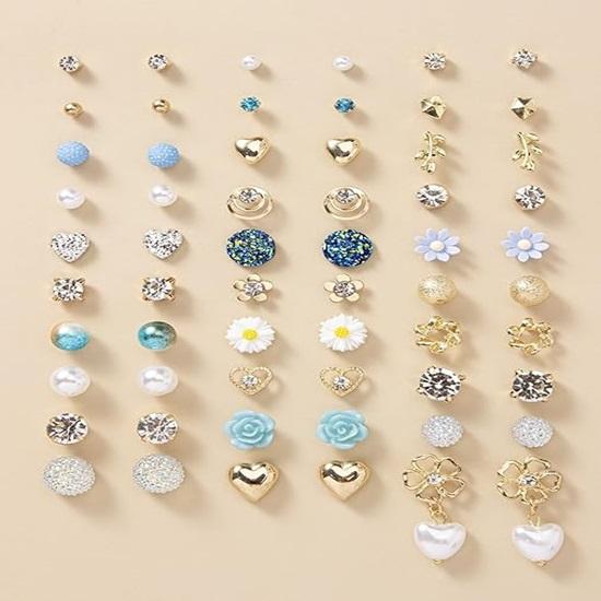 30 Pairs Earrings Combo Set Latest Stylish Crystal Pearl Earrings for Women and Girls