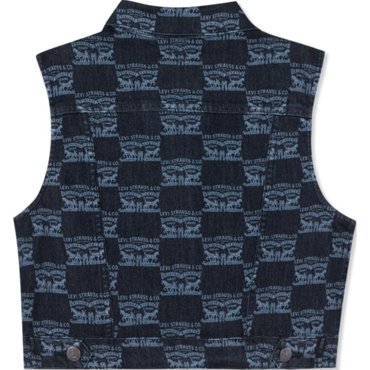 Levis Color Blocked Collared Comfortable Casual Denim Vest Women Vests Dark-Blue 000B3-0000