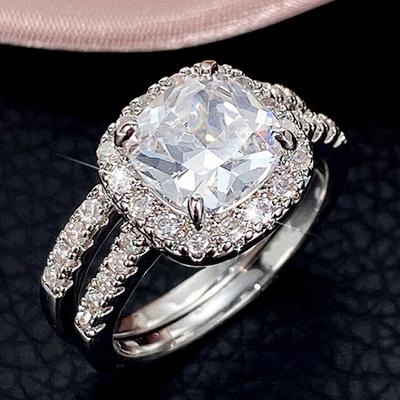 Trendy Bridal Sets For Women Luxury Cubic Zirconia 2Pcs Engagement Wedding Rings Fashion Design Jewelry