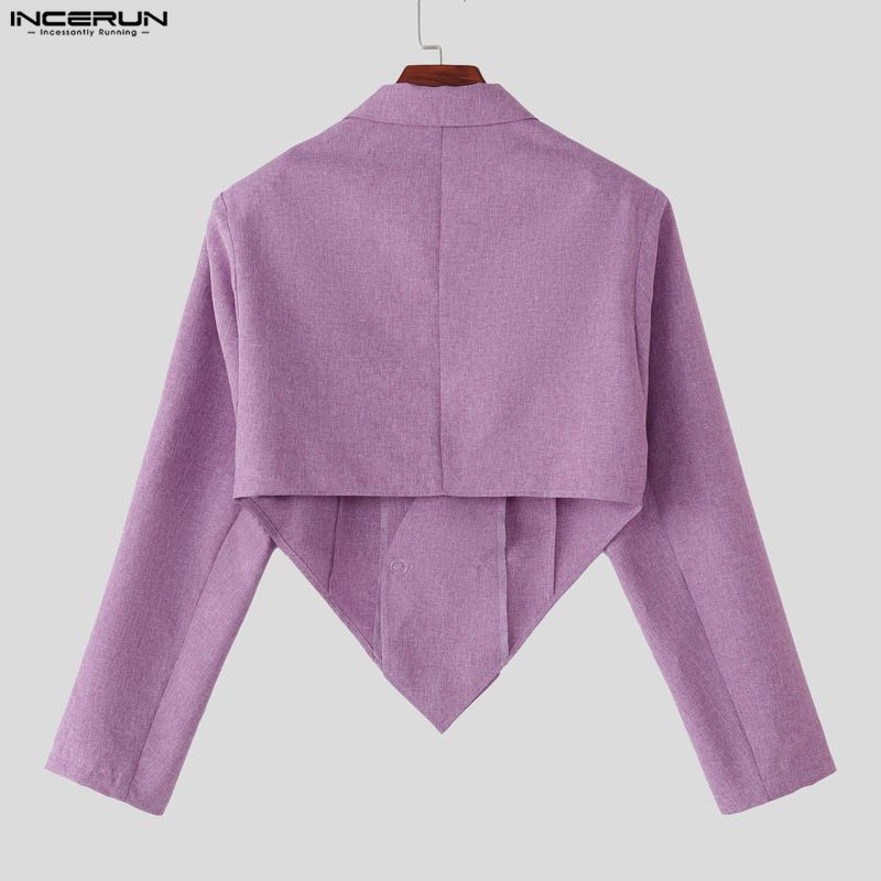 INCERUN 2PCS Men Long Sleeve Irregular Cropped Blazer and Long Pants Casual Loose Sets