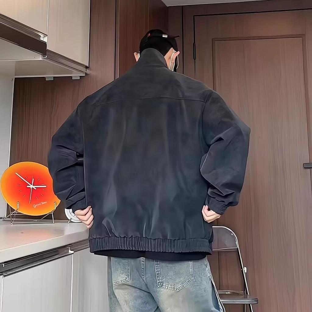 Autumn New Retro Tie-Dye PU Leather Stand Collar Leather Jacket, Handsome Loose and Versatile Couple Coat