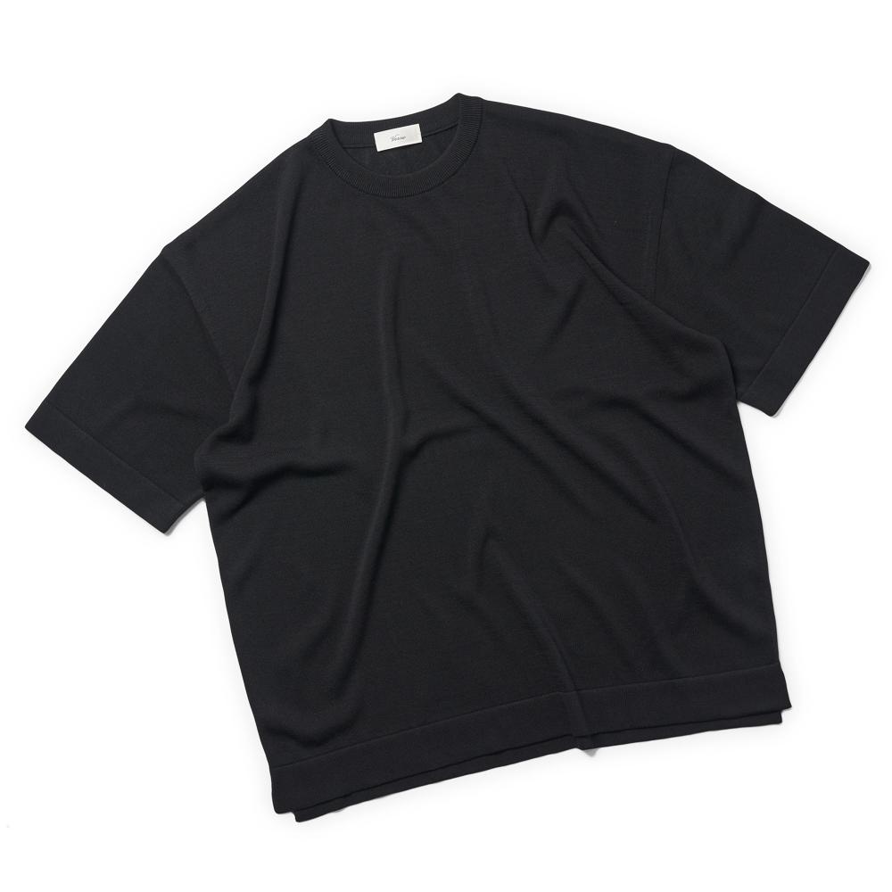 Berno [Casual] Linen Like Short Sleeve Round Knit Black L