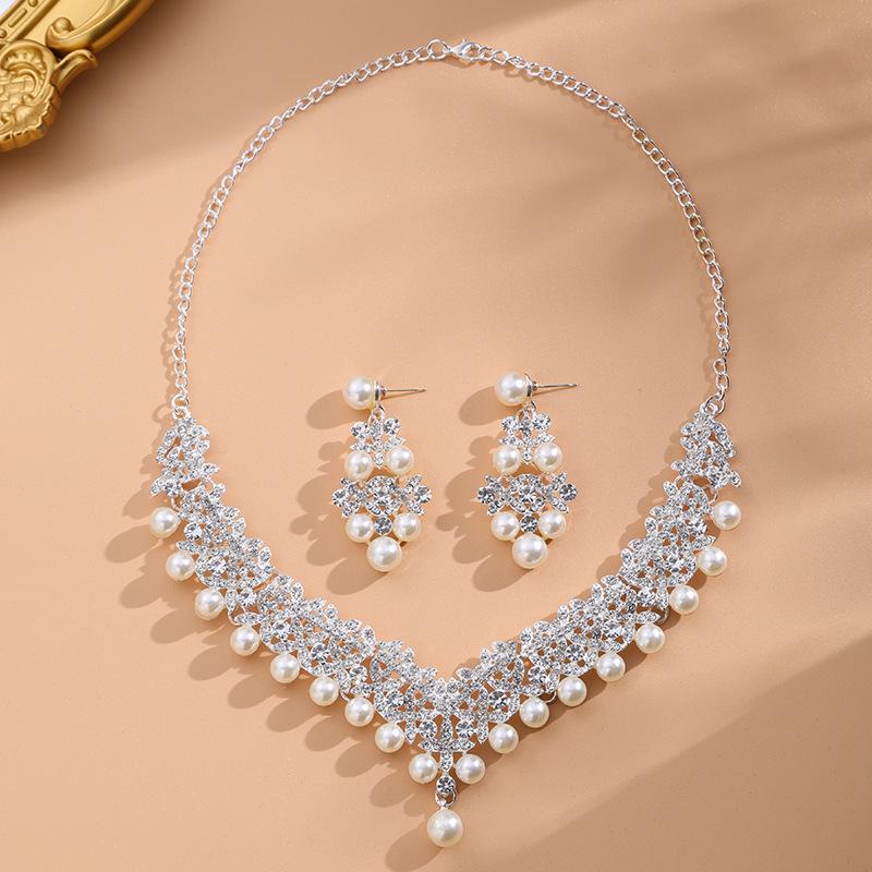 Set di Collana e Orecchini da Sposa con Strass di Lusso - Design Europeo e Americano