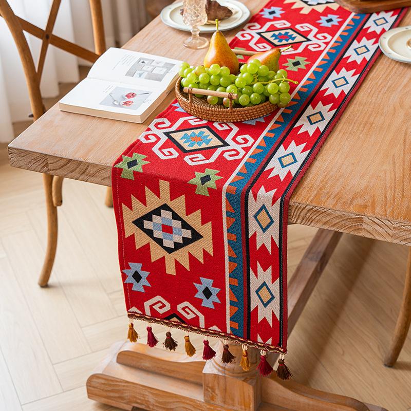 Bohemian Table Runner American Retro Polycotton Jacquard Tablecloth, Long Rectangular Farmhouse Dining Table Decor Bohemian Coffee Table Cover