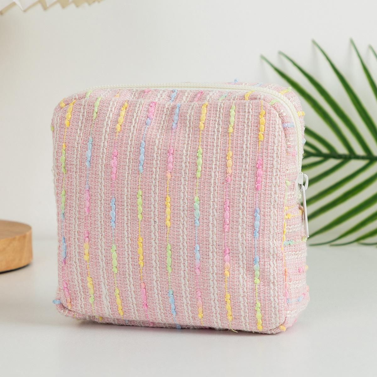 

INS Style Simple Striped Lipstick Pack Mini Cosmetic Bag Tampon Buggy Bag Mini Coin Purse Rainbow Striped Headset Buds Packet 12.5x5x12.5cm розовый