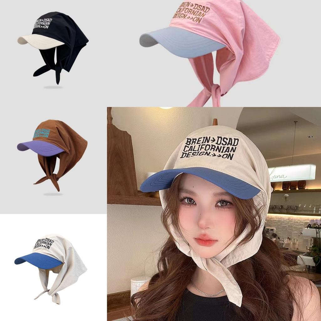 Korean Fashion Women Cotton Head Bandana Scarf Visor Hat Wide Brim Sunhat Female Summer Beach UV Protection Beach Sun Hats 2026