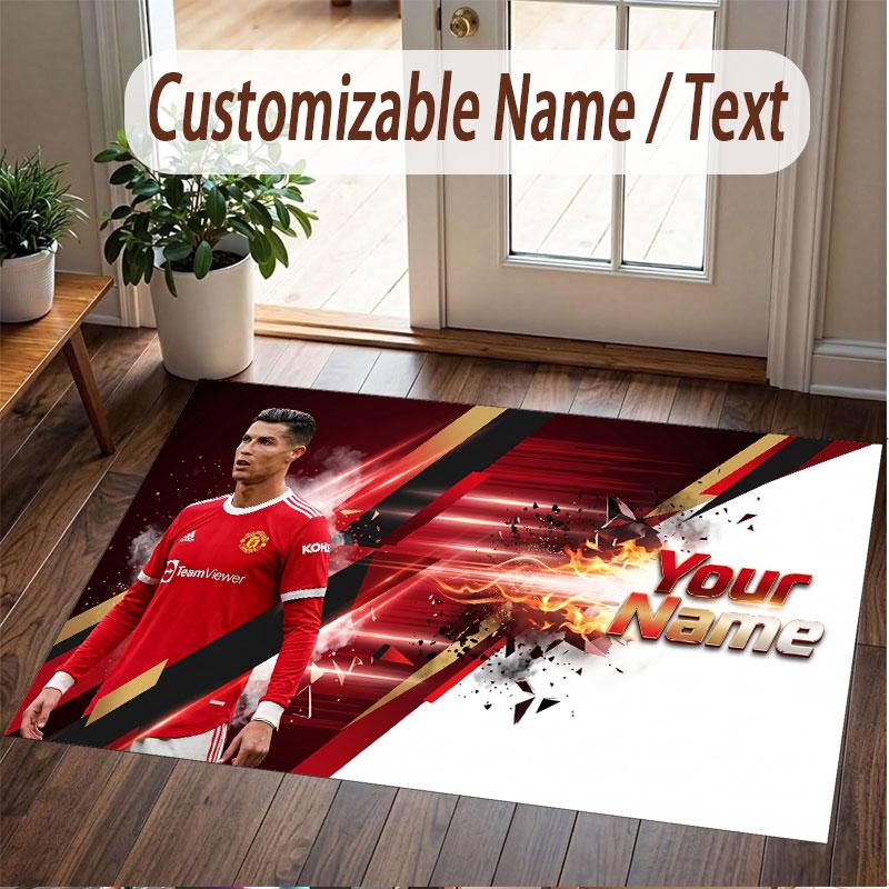 Benutzerdefinierter Teppich Cristiano Ronaldo Muster Druck Name Text Weicher Rutschfester Boden Teppich für Zuhause Innen Dekoration
