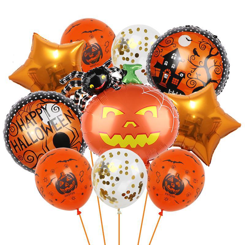 Halloween Pumpkin Cat Skull Ghost Aluminum Film Alien Latex Balloon Set Family Holiday Arrangement Gift