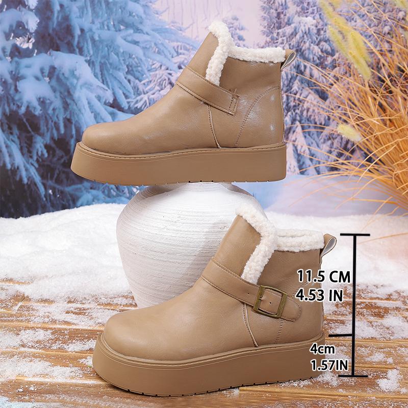 Thick Bottom Waterproof Pu Snow Boots Women 2025 Winter Metal Buckle Chunky Platform Furry Ankle Boots Warm Plush Casual Shoes