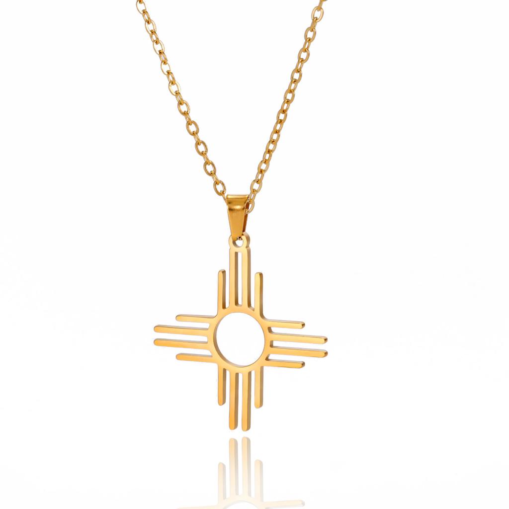 Titanium Steel Cut Sun Cross Pendant Minimalist Punk Hip Hop Necklace For Women