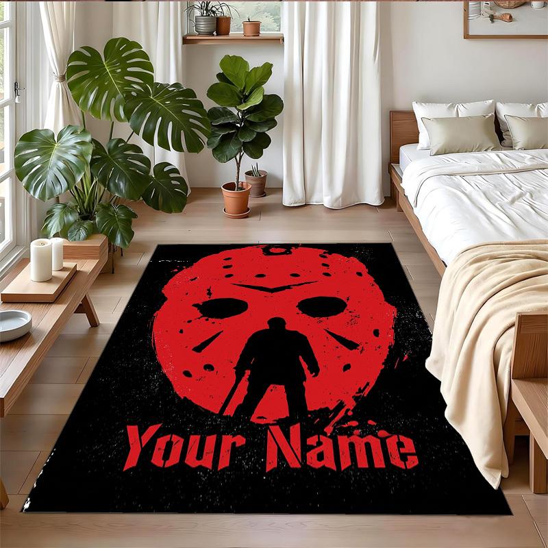 Crystal Velvet Rug Custom Name Text, Soft Non Slip Floor Mat Home DecorFriday the 13th Jason Voorhees