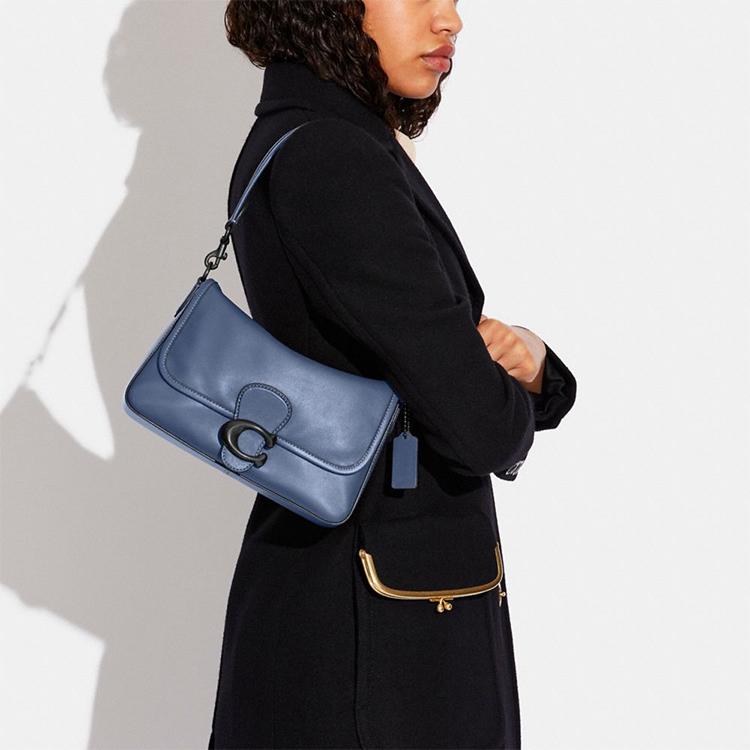 Coach Tabby 26 Flap Rhinestone C Logo Buckle Leather Shoulder Bag Women Shoulder Bag Washed-Denim C4823-V5D61