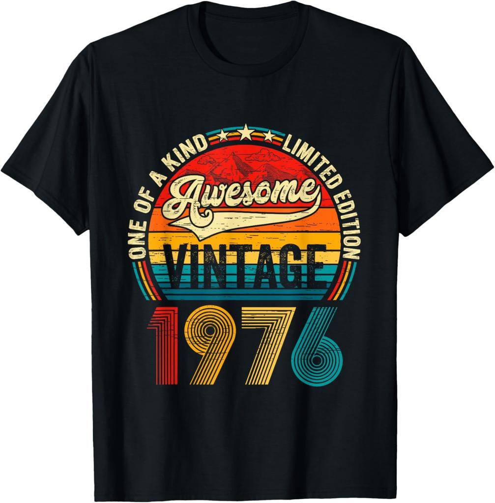 49th Birthday Gifts For Unisex Unisex 49 Years Old Vintage 1976 Tshirt Graphic Custom Printed Short Sleeve Shirts Unisex Clothing