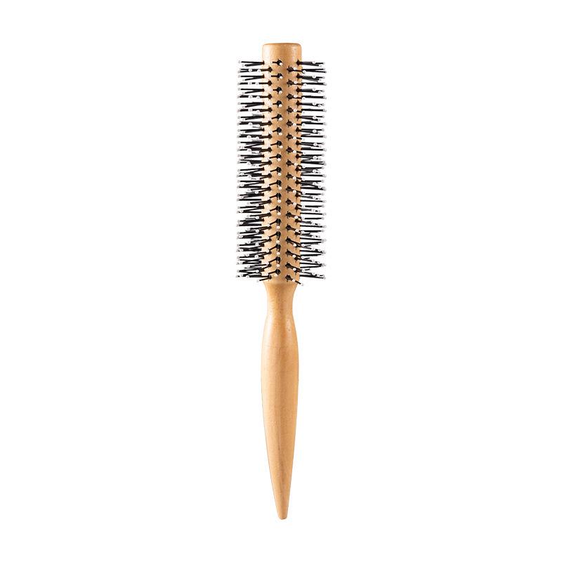 Professional Curly Hair Comb - Red-Brown Nylon Teeth, Original Wood Roller, Round Head for Inward Curls