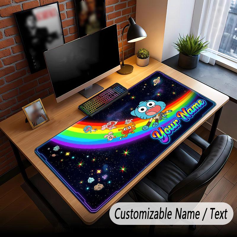 Custom Name Text Big Mouse Pad,Amazing World of Gumball Soft Non Slip Extended Desk Mat For Home Office