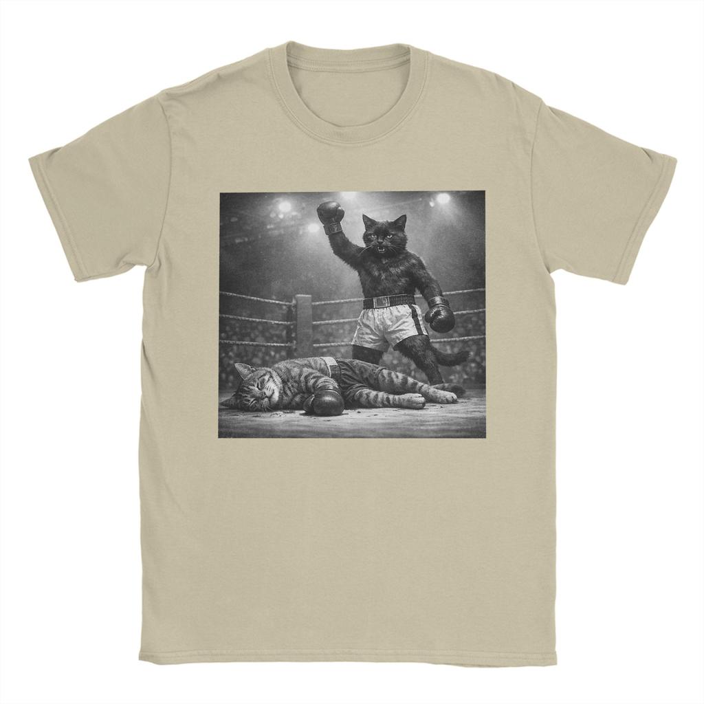 Lustiges Katzenboxen Sieg Foto T-Shirt Strand Harajuku T-Shirts Unisex 100% Baumwolle Rundhals Übergröße T-Shirts Kurzärmelig Klassische Oberteile