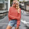 Ladies Autumn Winter Lantern Sleeve Round Collar Pullover Warm Solid Color Knitted Sweater Knitwear Top