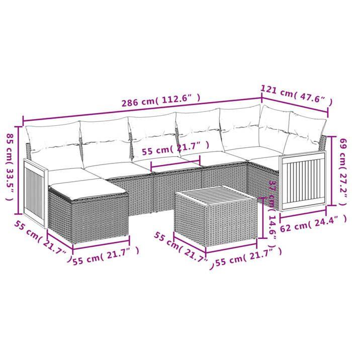Salon de jardin - vidaXL - 8 pcs - Résine tressée - Coussins amovibles - Conception modulaire