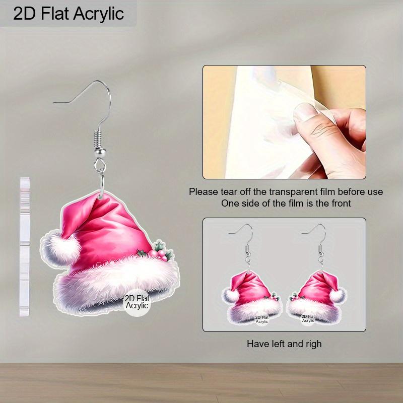 2D Flat Acrylic Cute Pink Christmas Hat Dangle Earrings, A Festive Gift for Women, Perfect As Holiday Party Jewelry.