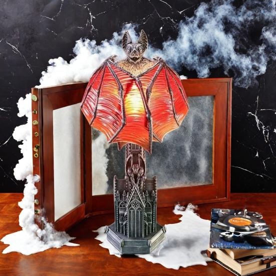 Bat Wings Lamp Gothic Wings of Night Halloween Lamp Vintage Bat Table Lamp with Red Glow Cathedral Base Night Light for Spooky Horror Room Witchy