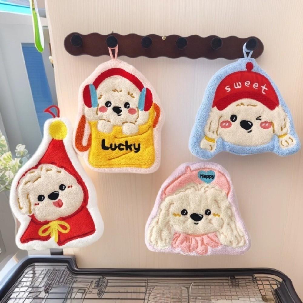 Coral Fleece Hanging Hand Towel Absorbent Cartoon Hand Towel New Puppy Hand Towel Bathroom Use