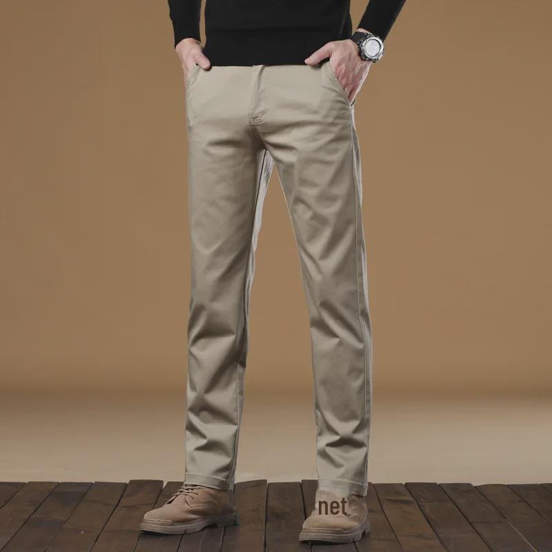 OLA 2025 Men's Non-Iron Cotton Elastic Mid-Waist Straight-Fit Trousers: Simple and Versatile Business Casual Wear