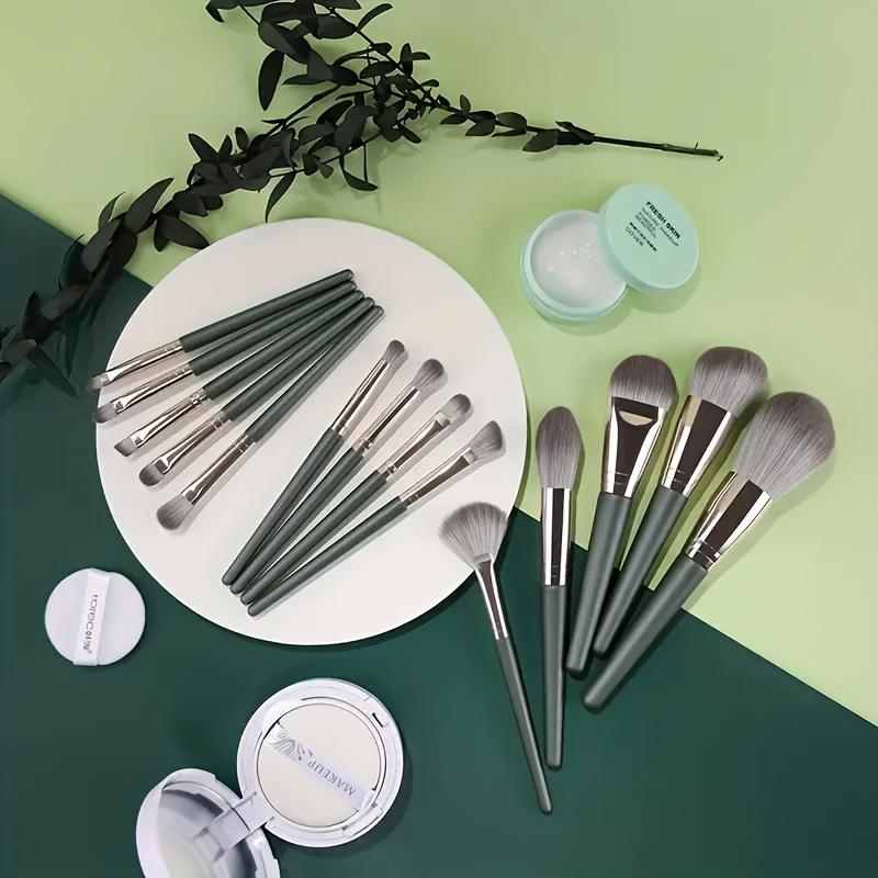 14 Pcs Ultra-Soft Green Makeup Brush Set for Face Eye Beginner-Friendly Cosmetic Tool Kit---### ?