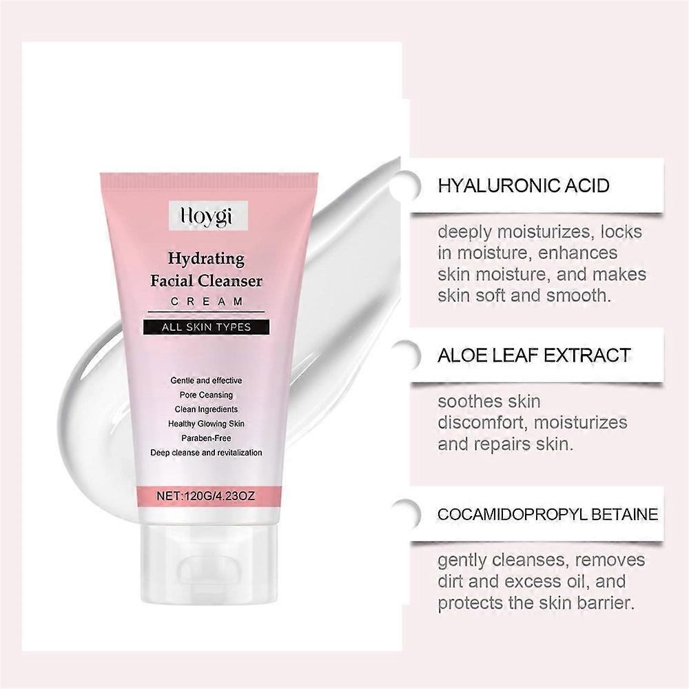 Hydrating Facial Cleanser Cream, Moisturizing Facial Cleanser, Gentle Skin Cleanser with Coconut-derived, Aloe Vera & Hyaluronic Acid