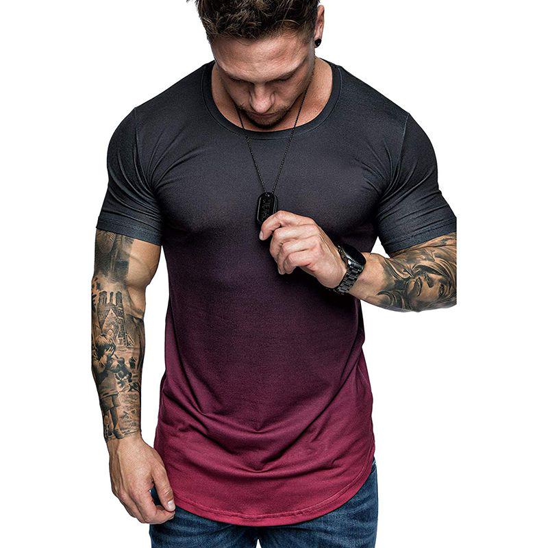 

Летняя мужская облегающая повседневная футболка с коротким рукавом, майка для мышц, блузка, футболка 2XL красный