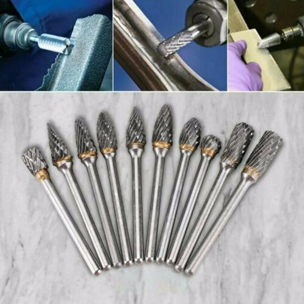 10*/set 1/4 Double-Cut Tungsten Steel Carbide Rotary Burr Die Grinder Shank-Bit