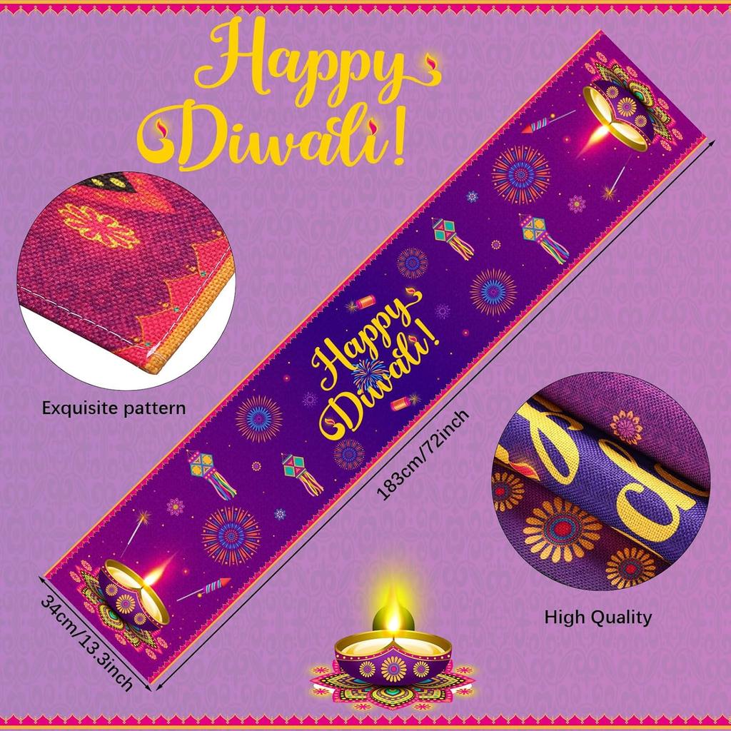 Diwali Table Runner 13 X 72 Inch, Happy Diwali Kitchen Dining Table Decoration Lights Rangoli Lantern Decoration for Indoor Outdoor Home Indian