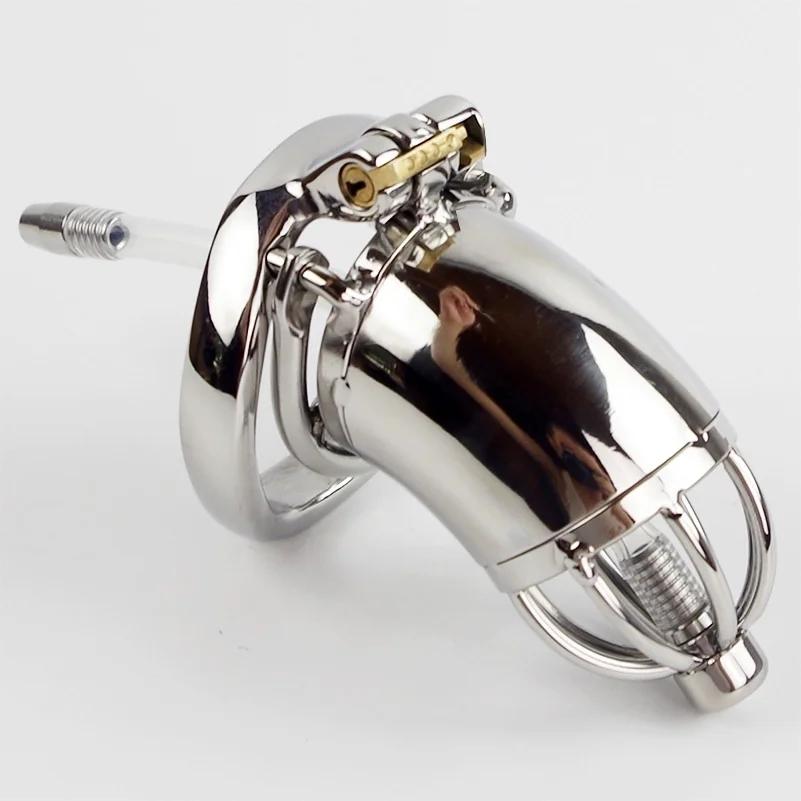 Stainless Steel Male Chastity Cock Cage Urethral Lock Penis Ring Dick Bondage Belt Sounds Catheter Erotic Sex Toys for Men 18+