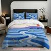 Quilt cover pillowcase three-piece set, blues terraced flower bedding, skin-friendly and breathable, machine washable