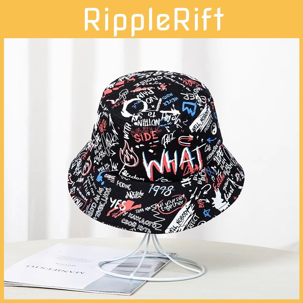Vintage Street Style Graffiti Print Fisherman Hat With Sun Protection For Men Women