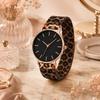 Montre Quartz Femme Tendance Bracelet Imprimé Léopard Cadran Rond Fin Or Rose Montre-Bracelet Dame Mode Décontractée Horloge Féminine Cadeau