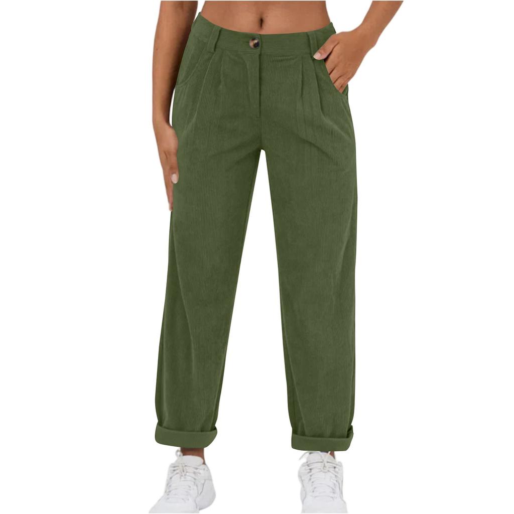 Women's Casual Button Pocket Corduroy Straight-leg Pants