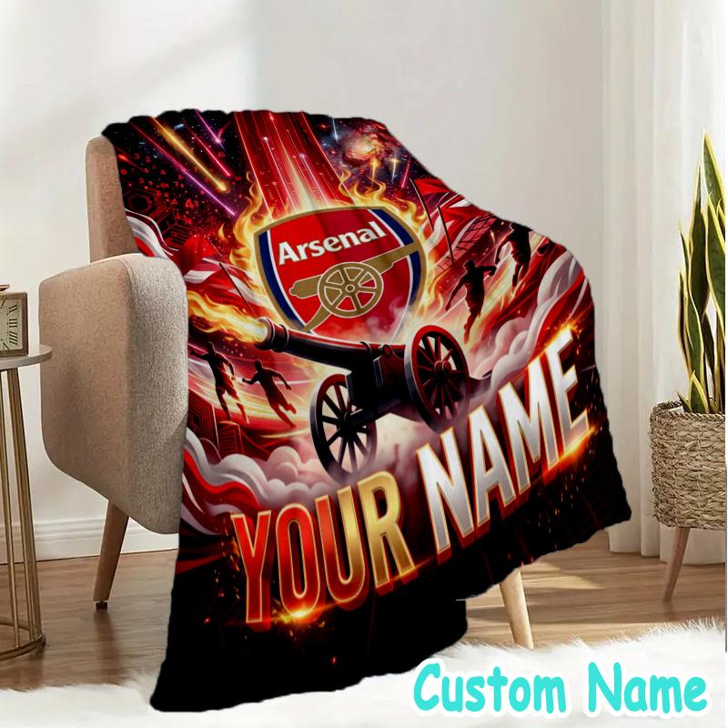 Custom Name Arsenal Football Crest Flannel Blanket Seasonal Universal Blanket For Indoor/outdoor, Perfect For Bedroom Sofa birthday gifts