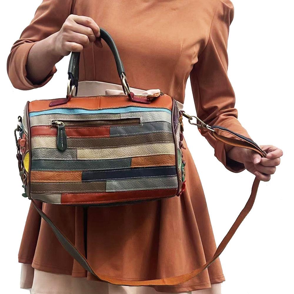 Women'S Bag Leather Rhombus Splicing Flower Hand Bag Handbag Crossbody Shoulder Bag Elegant Plum Blossom Bag