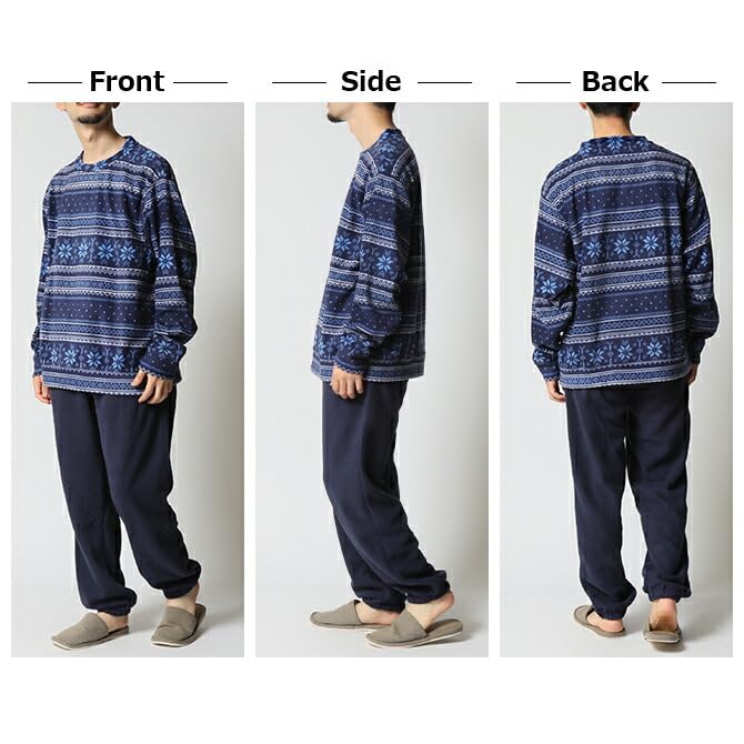 Arcade Warm Fleece Loungewear Winter Crew Neck and Easy Size Black Men's Set, Pajamas, Sweatshirt, Pants, L,