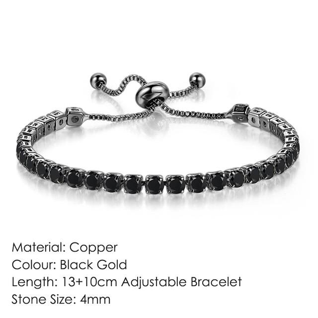 Black Crystal Tennis Bracelet For Women Steampunk Adjustable Silver Color Chain On The Hand Friends Gift Hippie Jewelry Dzh051