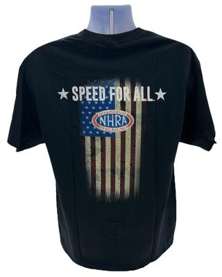 NHRA Drag Racing Speed For All American Flag Black T-Shirt