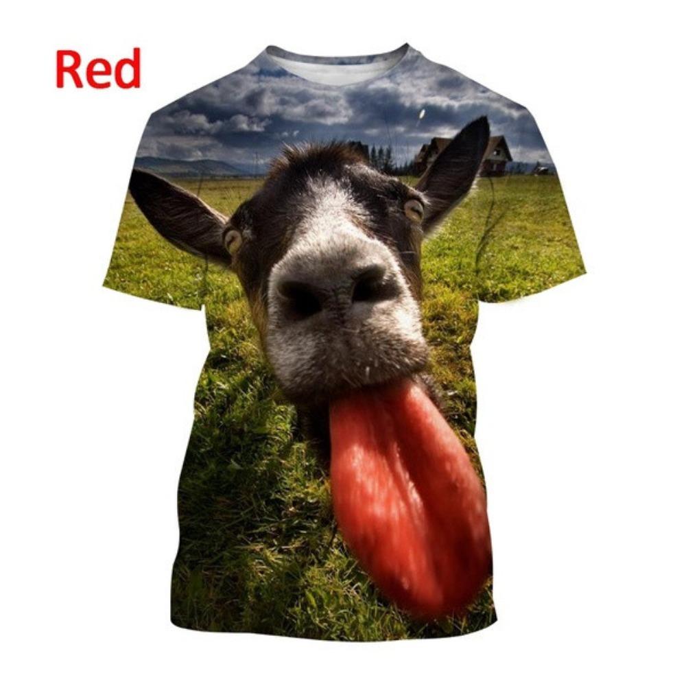 

Fun Animal Goat 3D Printed T-shirt Summer Fashion Casual Round Neck Short Sleeve Harajuku Street Style T-shirt Top XS