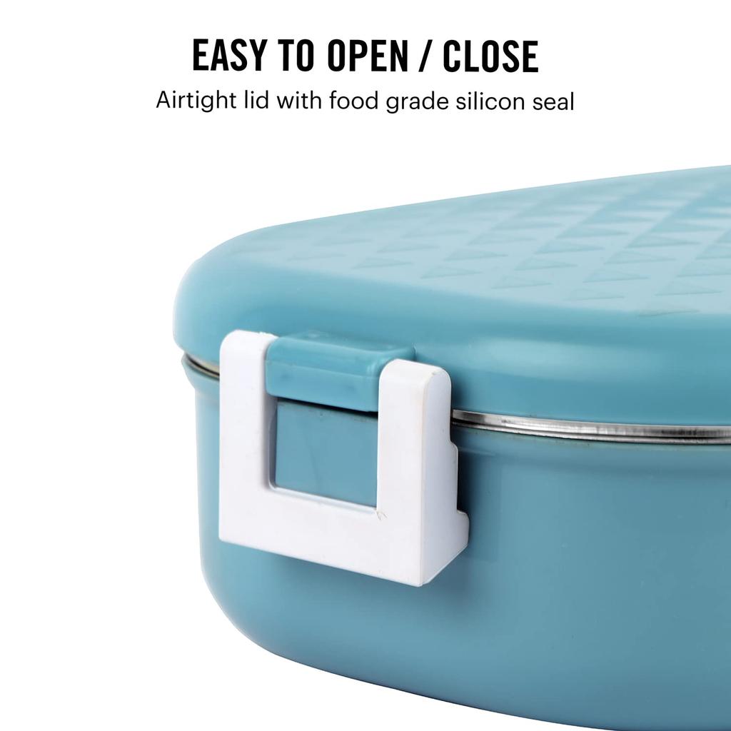 Insulated Stainless Steel Lunch Box For Kids With Leak-Proof Airtight Lid And Side Veg Box For School Or Picnic Neo Blue
